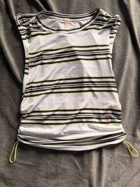 NWT Free People Striped Drawstring Tank Top - White/Black with Lime Accent